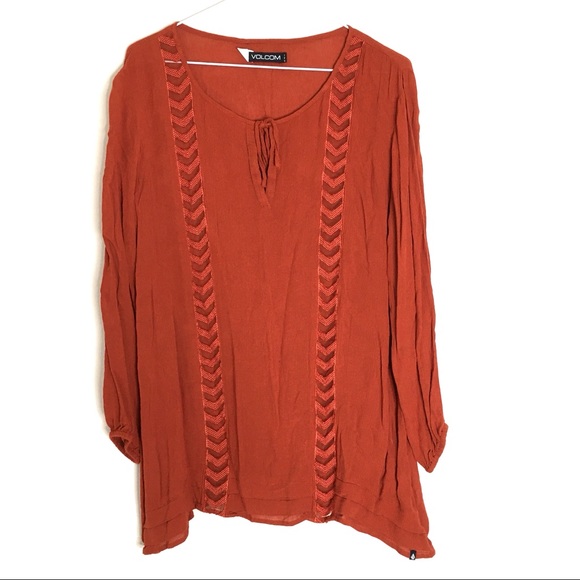 VOLCOM Burnt Orange Asymmetrical Tunic - semi-sheer - Picture 2 of 10